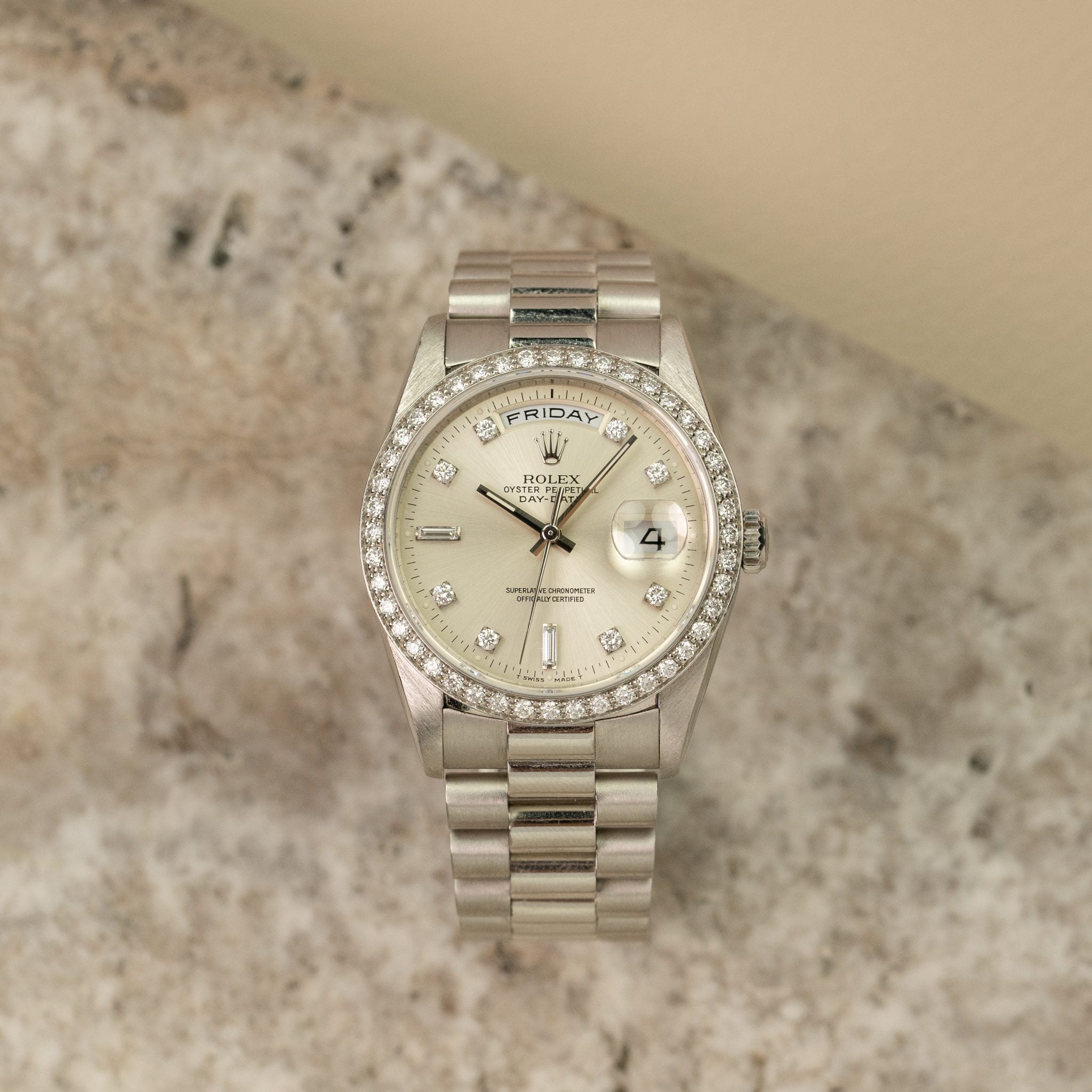 Rolex Day-Date 18346 Platinum / Factory Diamond Set