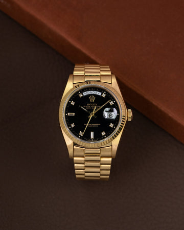 Rolex Day-Date 18038 Black Dial Diamond-Set