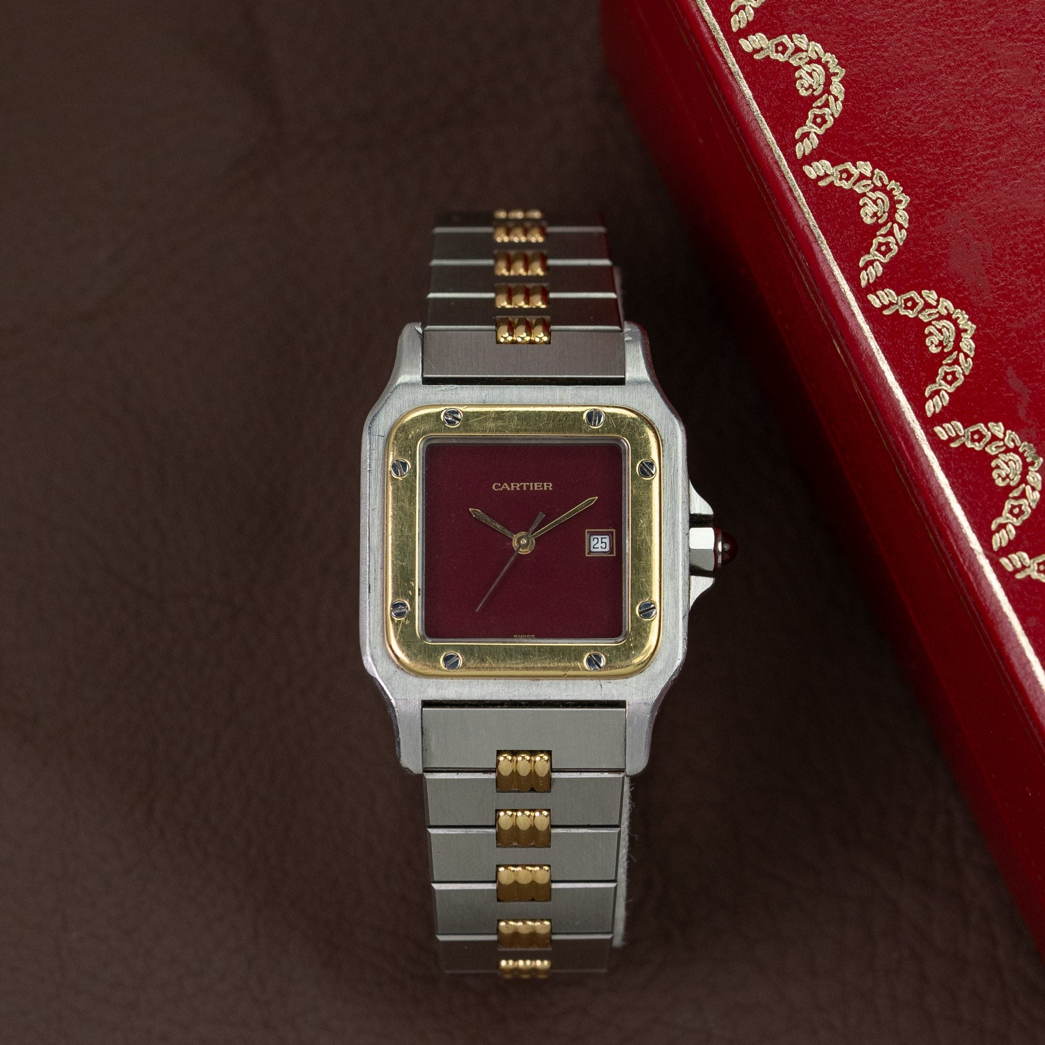 Cartier Santos Carree 2961 Burgundy | Godron Bracelet